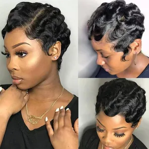 Modern Show Short Mommy Hair Wig Finger Wave 100% Human Hair Wigs Guleless Pixie Cut Wig