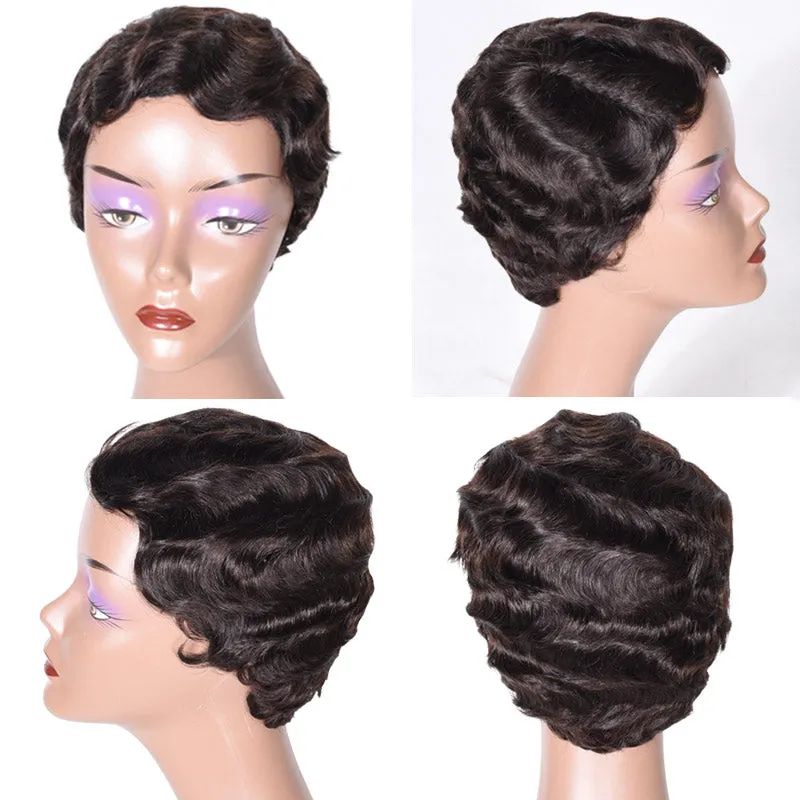 Modern Show Short Mommy Hair Wig Finger Wave 100% Human Hair Wigs Guleless Pixie Cut Wig