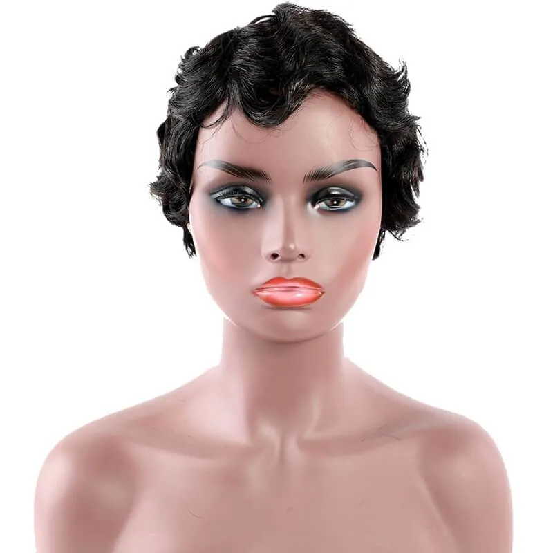 Modern Show Short Mommy Hair Wig Finger Wave 100% Human Hair Wigs Guleless Pixie Cut Wig