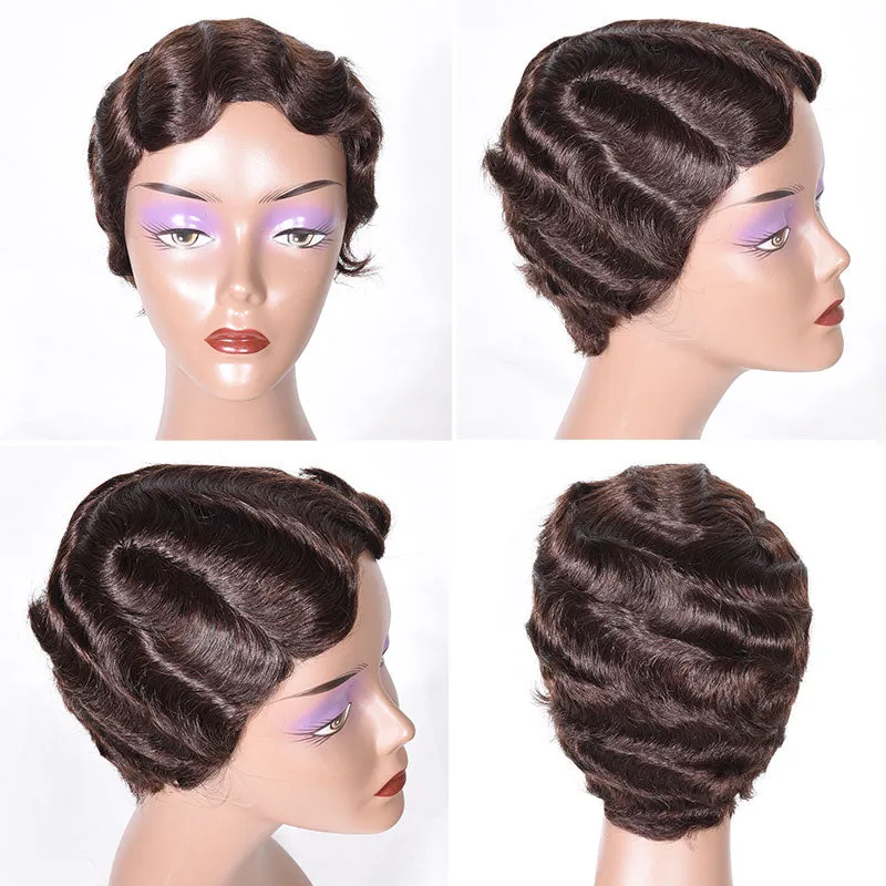 Modern Show Short Mommy Hair Wig Finger Wave 100% Human Hair Wigs Guleless Pixie Cut Wig