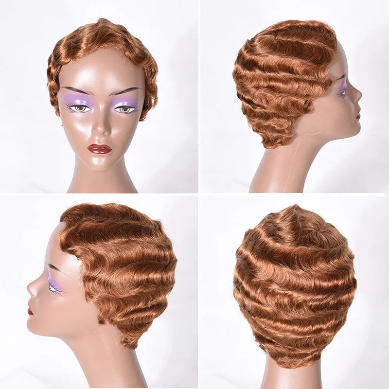 Modern Show Short Mommy Hair Wig Finger Wave 100% Human Hair Wigs Guleless Pixie Cut Wig