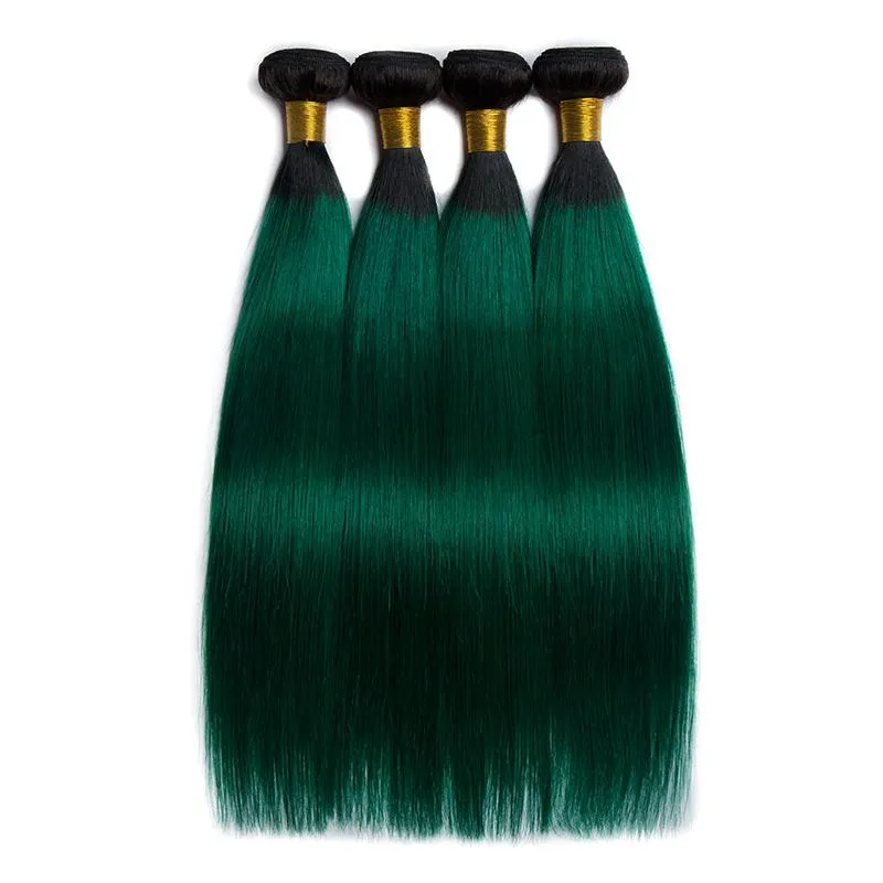 Modern Show Straight Black Roots Green Hair 4 Bundles of Brazilian Human Hair Weave