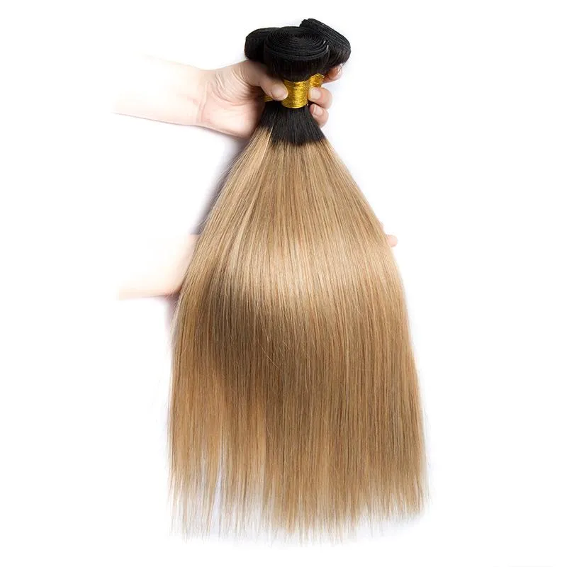 Modern Show Straight Black Roots Strawberry Blonde Hair Brazilian Human Hair Bundle 1Pcs