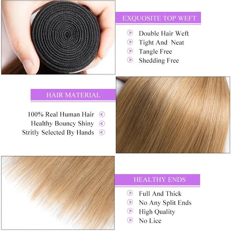 Modern Show Straight Black Roots Strawberry Blonde Hair Brazilian Human Hair Bundle 1Pcs