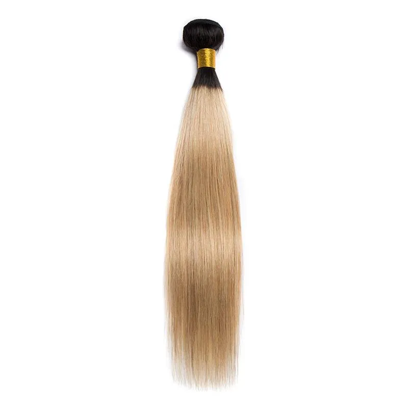 Modern Show Straight Black Roots Strawberry Blonde Hair Brazilian Human Hair Bundle 1Pcs