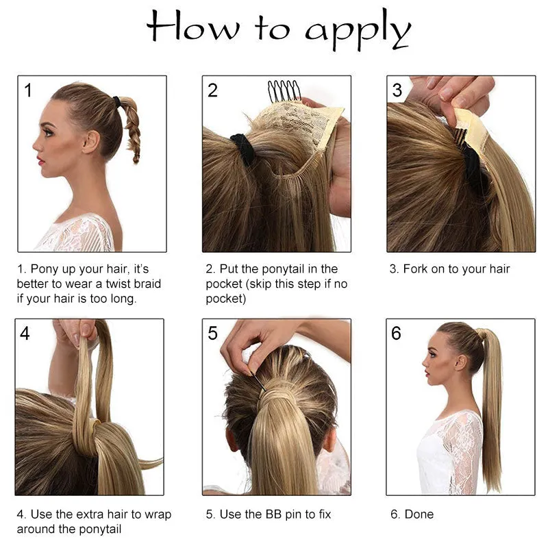 Modern Show Straight Strawberry Blonde Highlights On Brown Hair Velcro Ponytail Human Hair