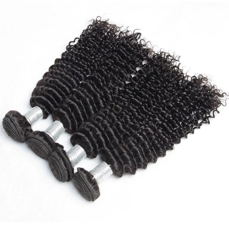Modern Show Virgin Remy Peruvian Deep Curly Human Hair 4 Bundles With Lace Closure