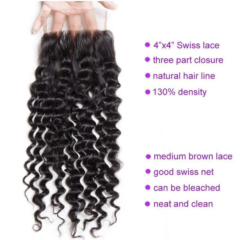 Modern Show Virgin Remy Peruvian Deep Curly Human Hair 4 Bundles With Lace Closure