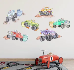 Monster Trucks Australian Design Hand Painted Peel & Stick, Removable Wall Decal. Nursery, Kids Playroom, Kids Teens Bedroom