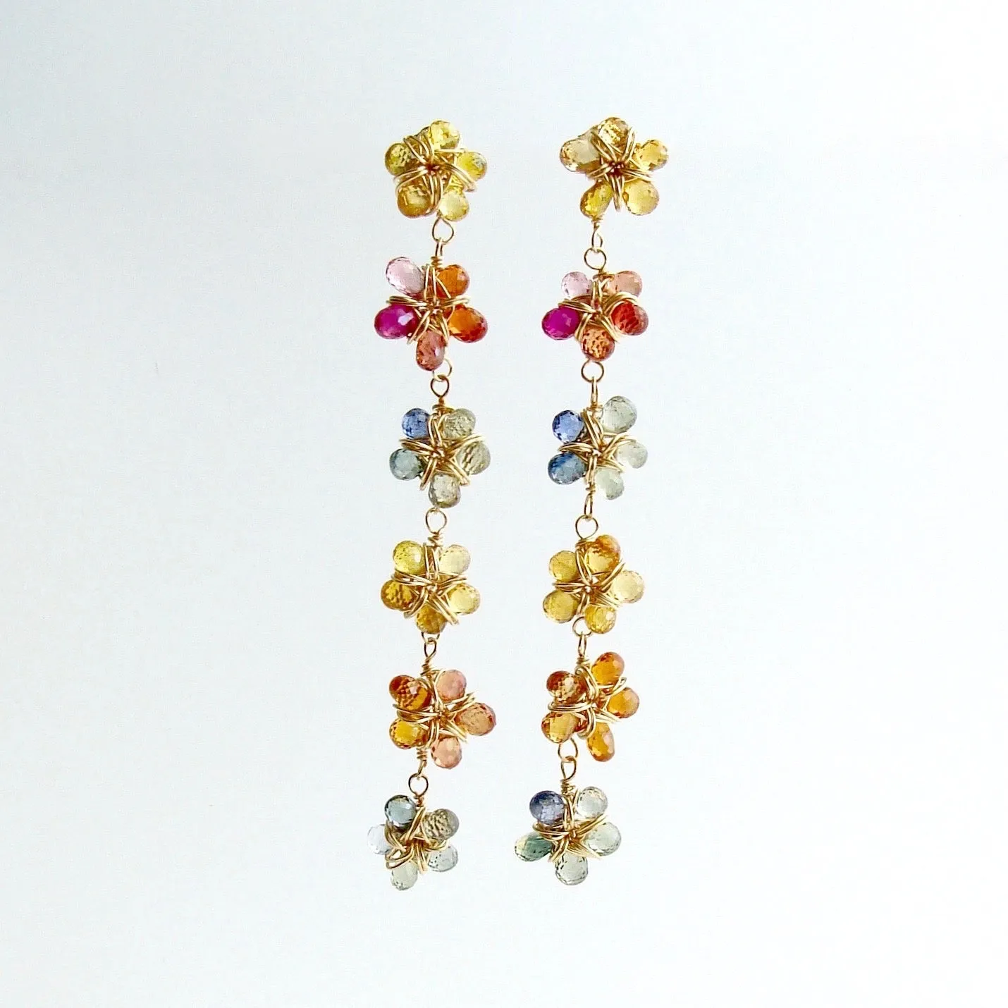 Multi Sapphire Flower Earrings - Florette Earrings