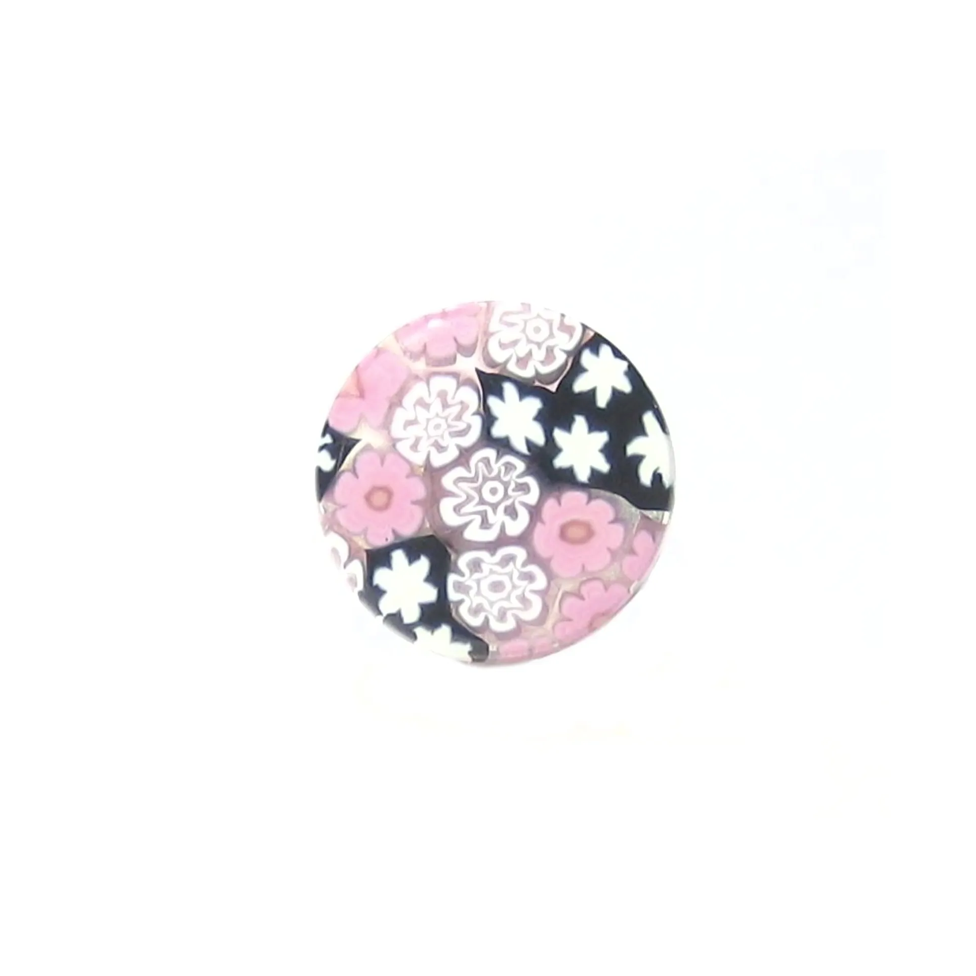 Murano Glass Black Pink Round Millefiori Ring