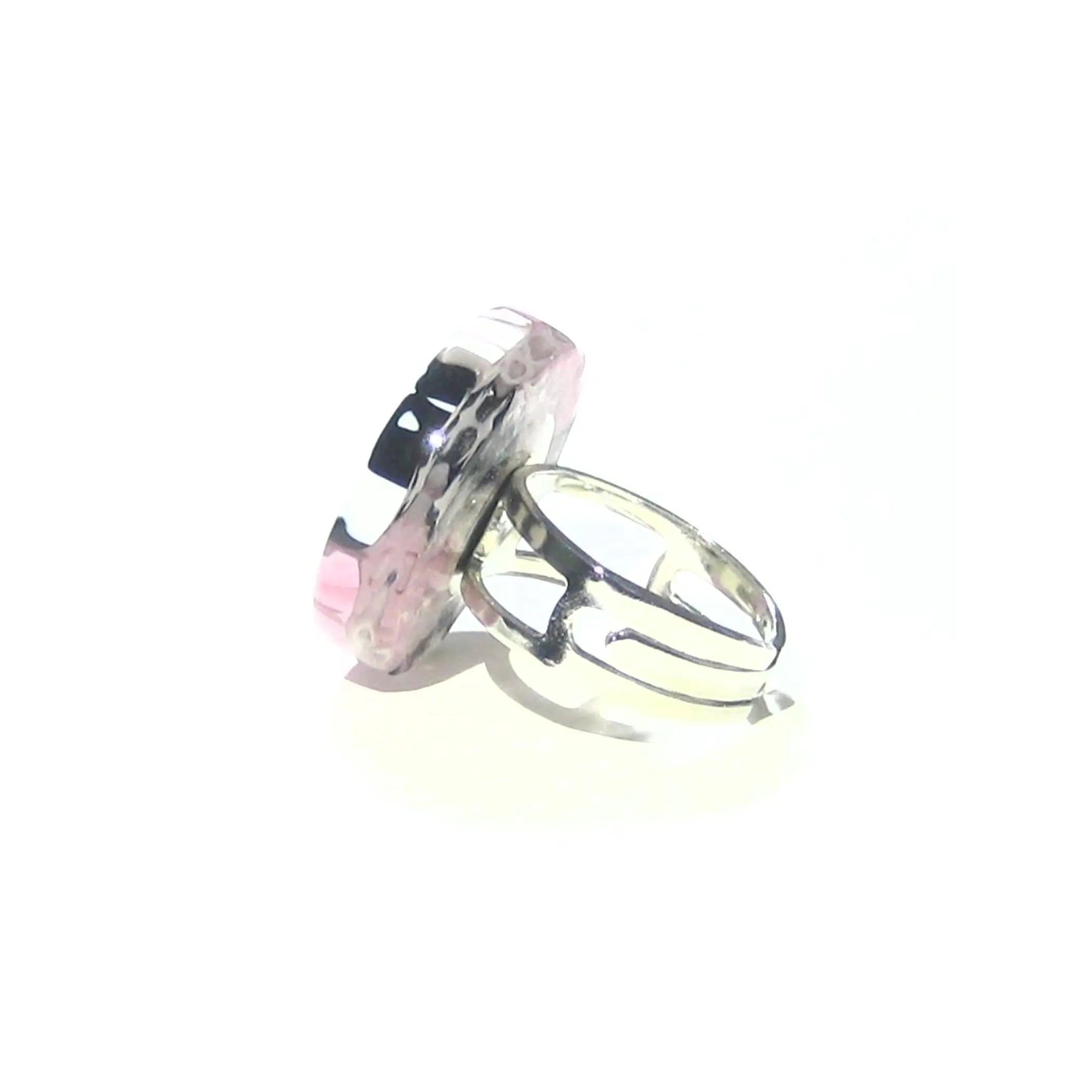 Murano Glass Black Pink Round Millefiori Ring