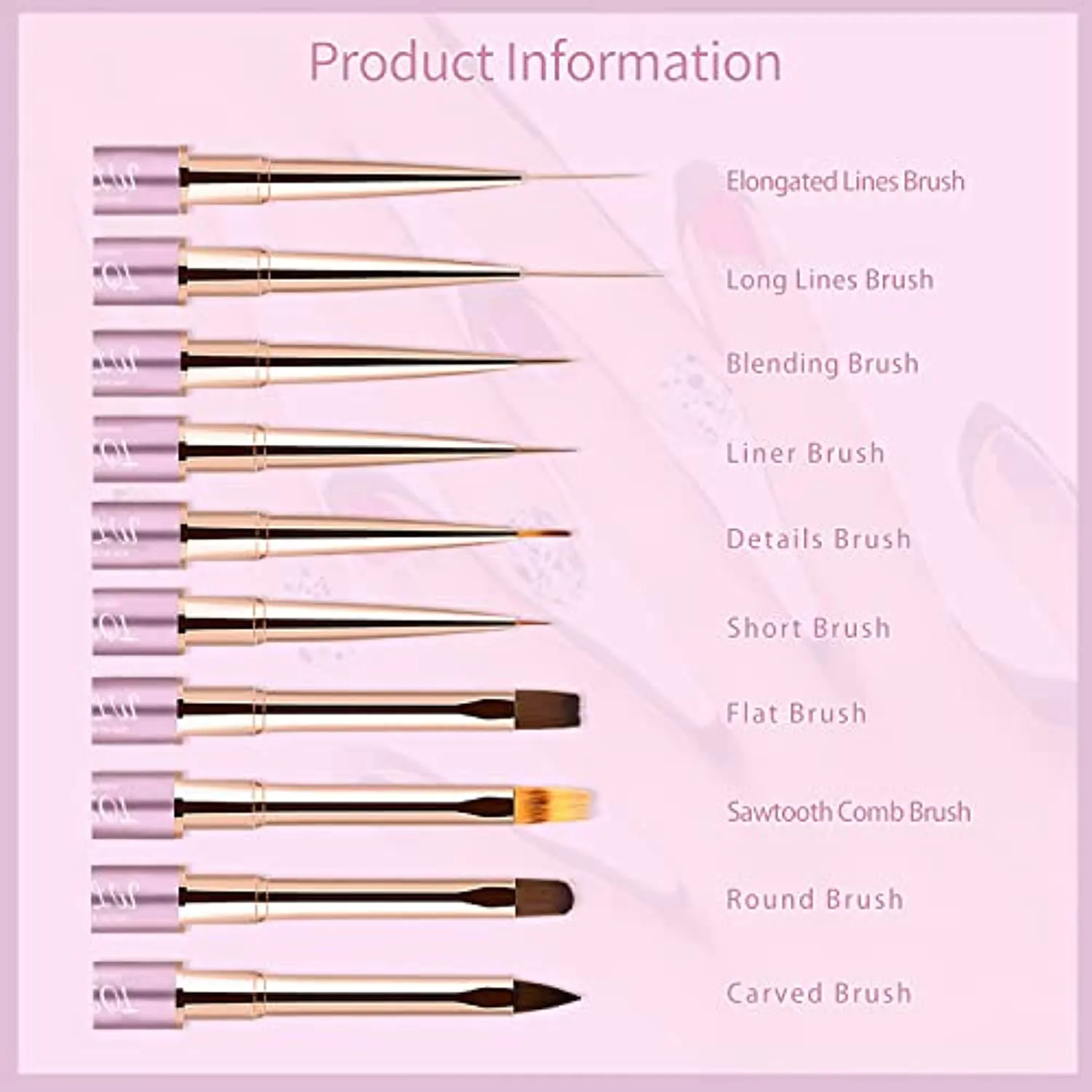 Nail Art Brushes, WLOT Nail Art Tools Double Ended Nail Art Design Pen, Builder Gel Brush, Striping Nail Art Brushes for Long Lines, 3D Nail Drawing Pen for Salon at Home DIY Manicure (Purple, 5PC)