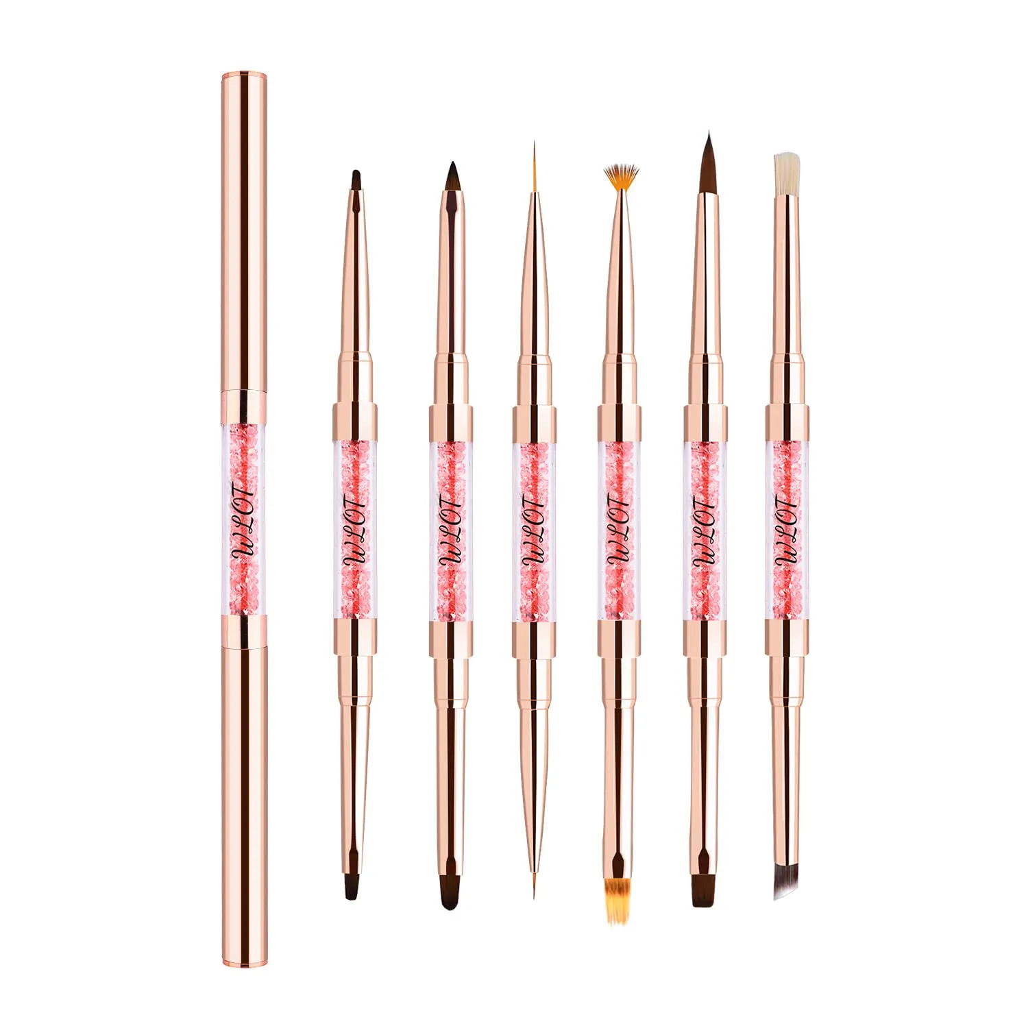 Nail Art Brushes, WLOT Nail Art Tools Double Ended Nail Art Design Pen, Builder Gel Brush, Striping Nail Art Brushes for Long Lines, 3D Nail Drawing Pen for Salon at Home DIY Manicure (Purple, 5PC)