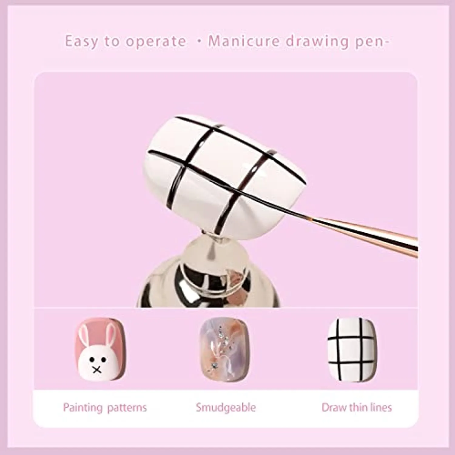 Nail Art Brushes, WLOT Nail Art Tools Double Ended Nail Art Design Pen, Builder Gel Brush, Striping Nail Art Brushes for Long Lines, 3D Nail Drawing Pen for Salon at Home DIY Manicure (Purple, 5PC)