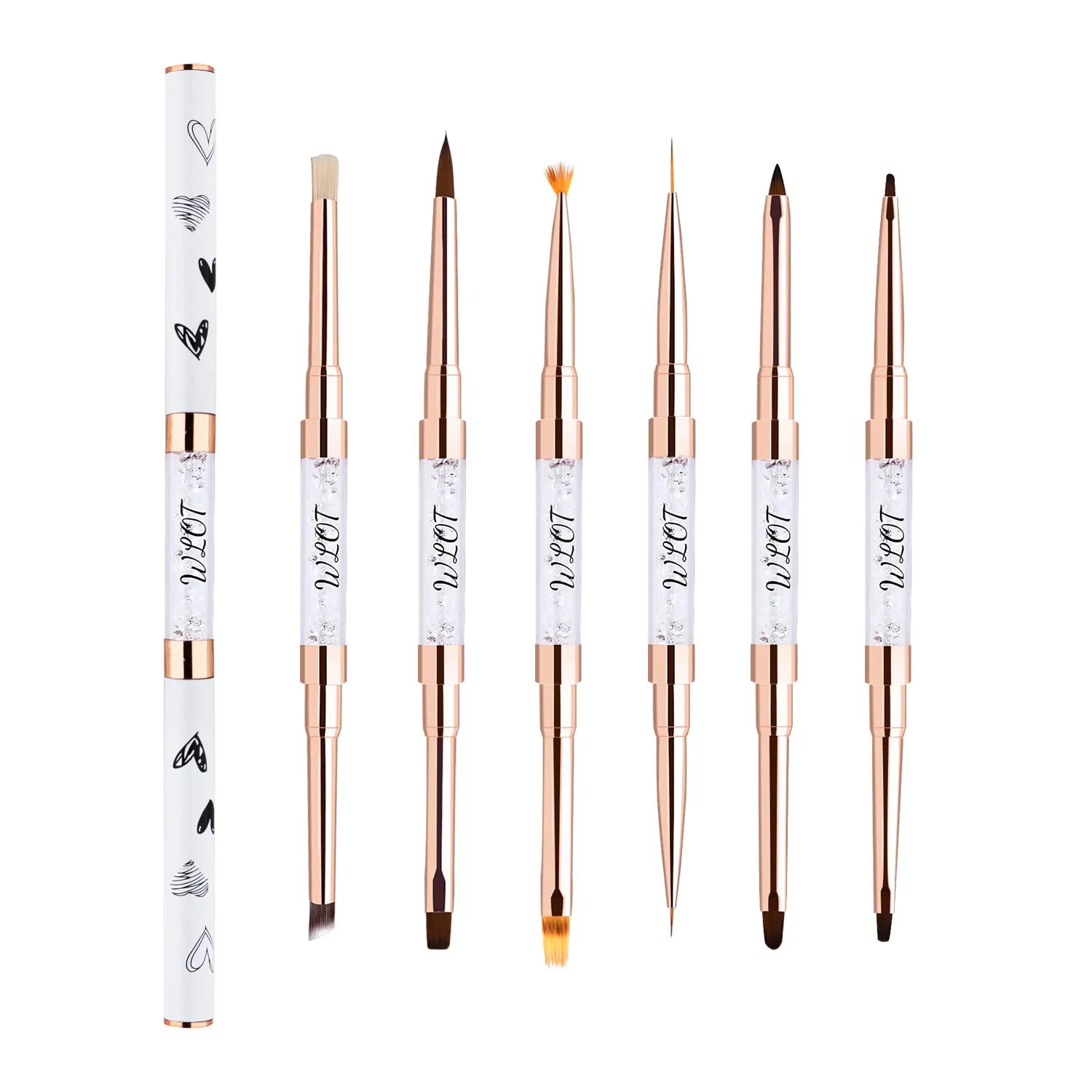 Nail Art Brushes, WLOT Nail Art Tools Double Ended Nail Art Design Pen, Builder Gel Brush, Striping Nail Art Brushes for Long Lines, 3D Nail Drawing Pen for Salon at Home DIY Manicure (Purple, 5PC)