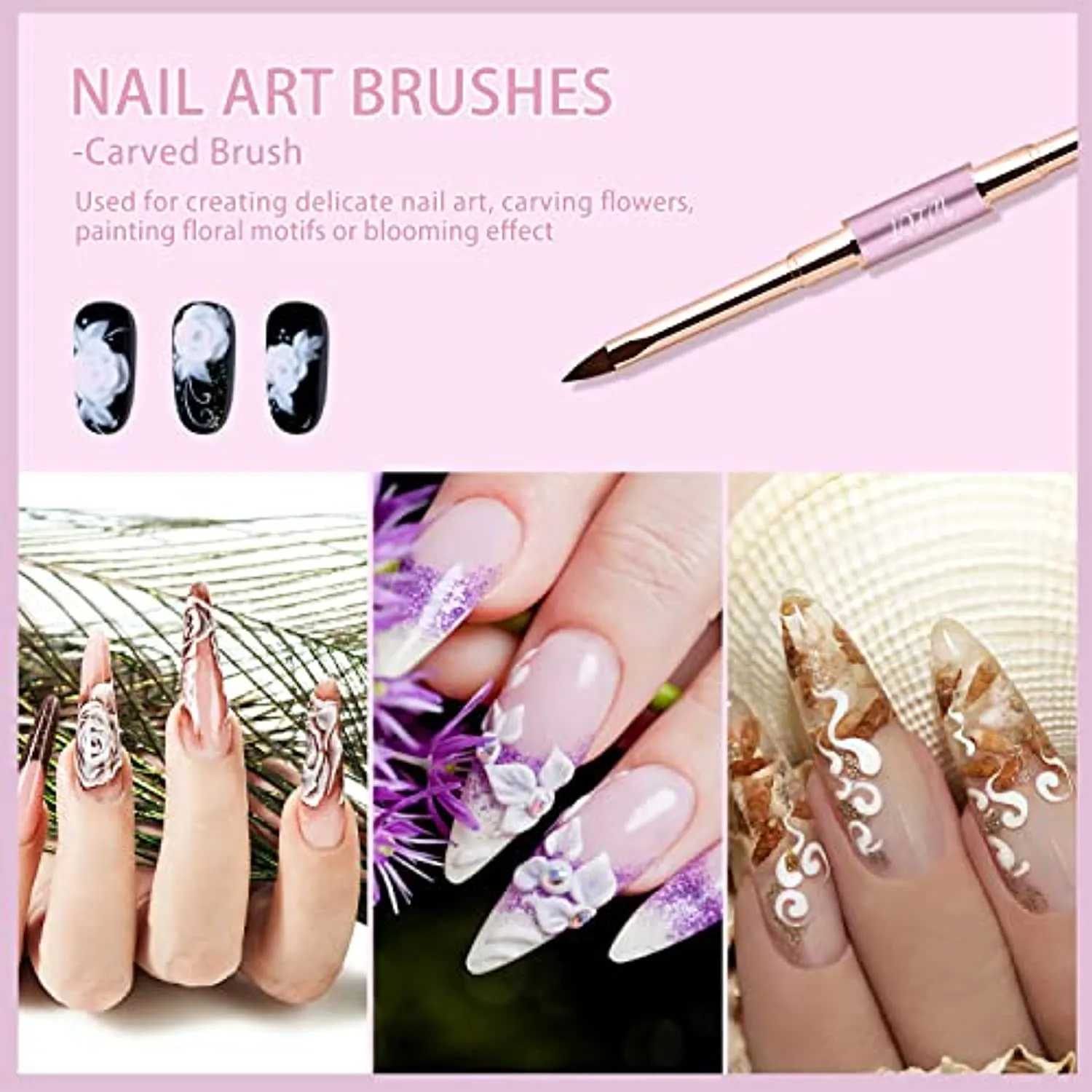 Nail Art Brushes, WLOT Nail Art Tools Double Ended Nail Art Design Pen, Builder Gel Brush, Striping Nail Art Brushes for Long Lines, 3D Nail Drawing Pen for Salon at Home DIY Manicure (Purple, 5PC)