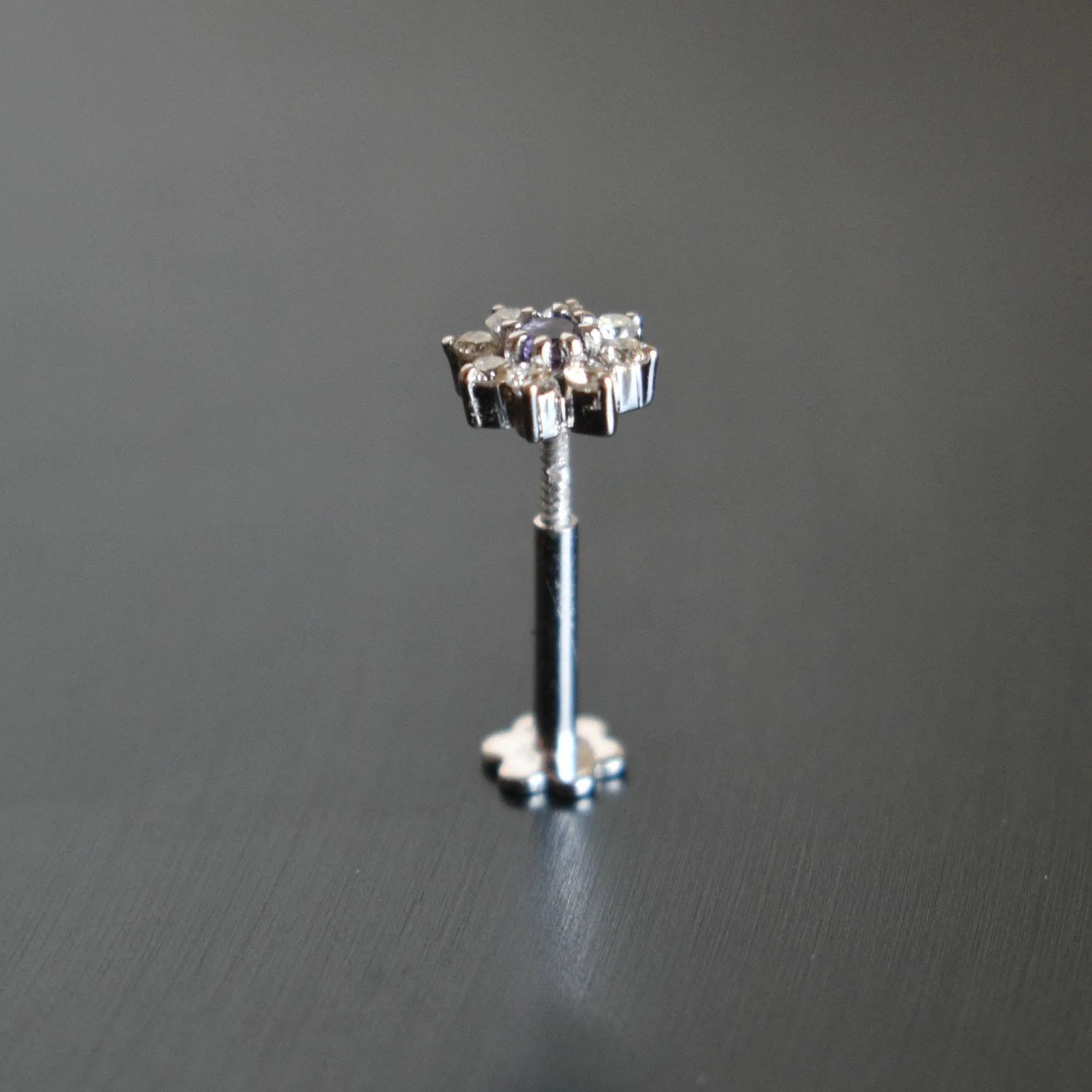 Natural Amethyst & Diamond Flower Stud