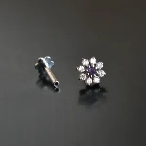Natural Amethyst & Diamond Flower Stud