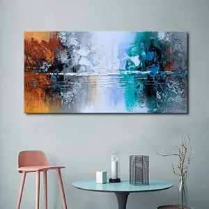 New Large Hand Painted Abstract Landscape Canvas Art Lake Scenery Oil Painting Modern Home Decor for Wall Winpeak Art, 48" X 24"
