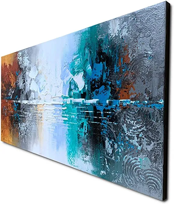 New Large Hand Painted Abstract Landscape Canvas Art Lake Scenery Oil Painting Modern Home Decor for Wall Winpeak Art, 48" X 24"