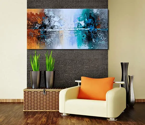New Large Hand Painted Abstract Landscape Canvas Art Lake Scenery Oil Painting Modern Home Decor for Wall Winpeak Art, 48" X 24"