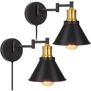NEW Retails $116 Lemaire Swing Arm Sconce (Set of 2) Black/Gold