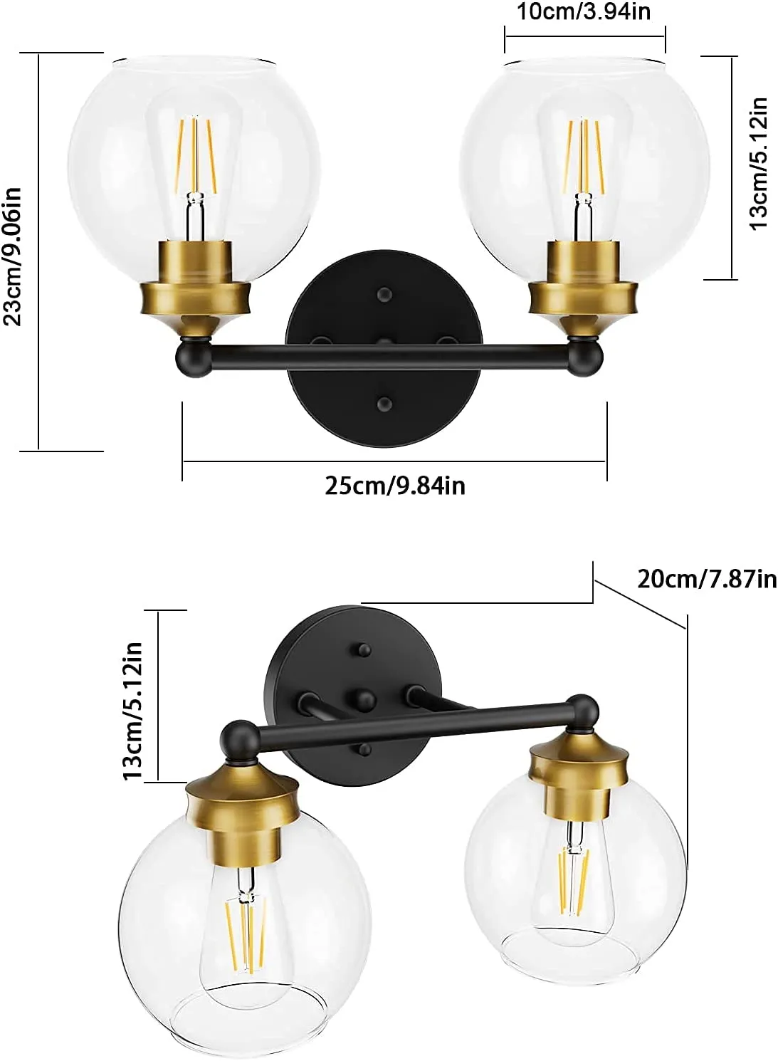 New Tipace Vintage Bathroom Vanity Light, 2-Light Rustic Style Black Metal with Clear Glass, Wall Mount Industrial Bathroom Light Fixture (No Bulbs)