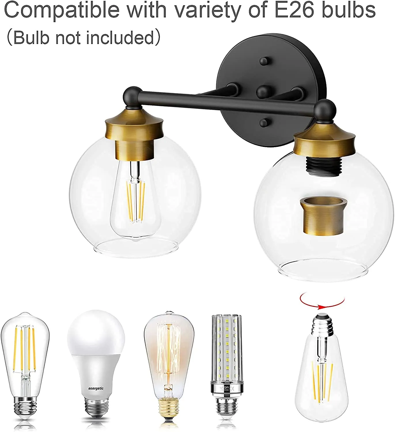 New Tipace Vintage Bathroom Vanity Light, 2-Light Rustic Style Black Metal with Clear Glass, Wall Mount Industrial Bathroom Light Fixture (No Bulbs)
