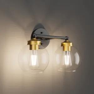 New Tipace Vintage Bathroom Vanity Light, 2-Light Rustic Style Black Metal with Clear Glass, Wall Mount Industrial Bathroom Light Fixture (No Bulbs)