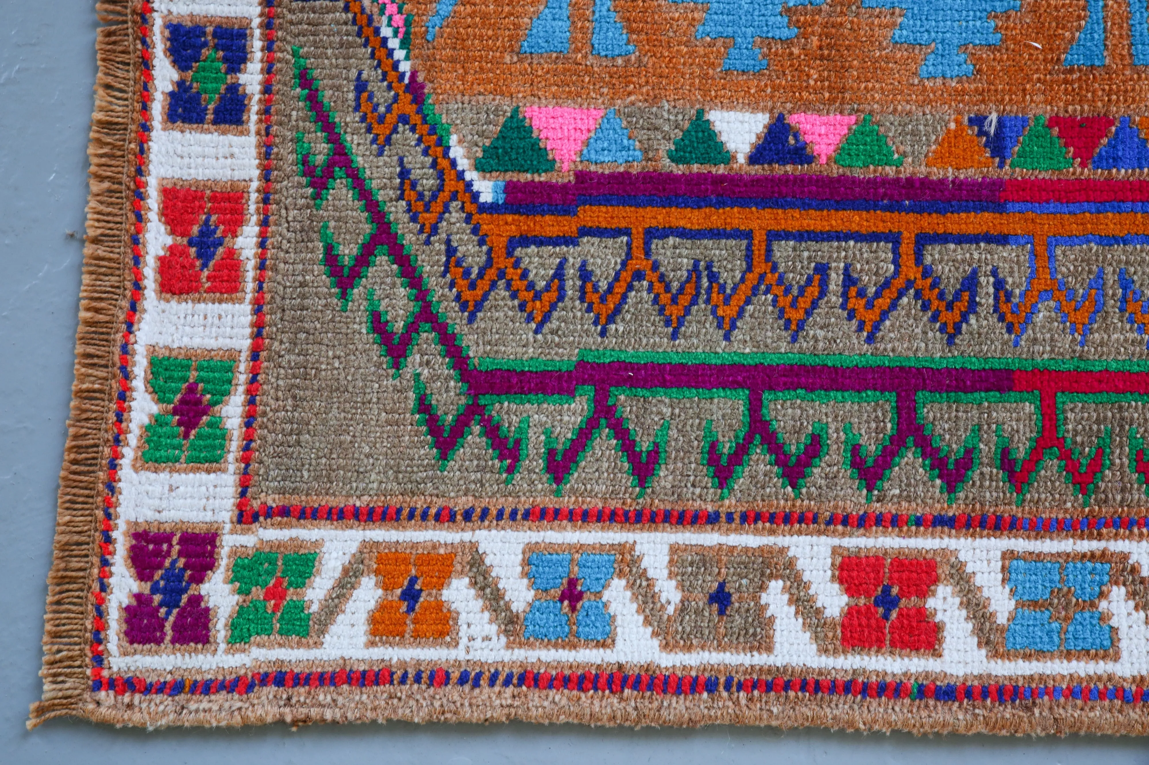 Old Kurdish Herki Runner 2.9ftx12.10ft