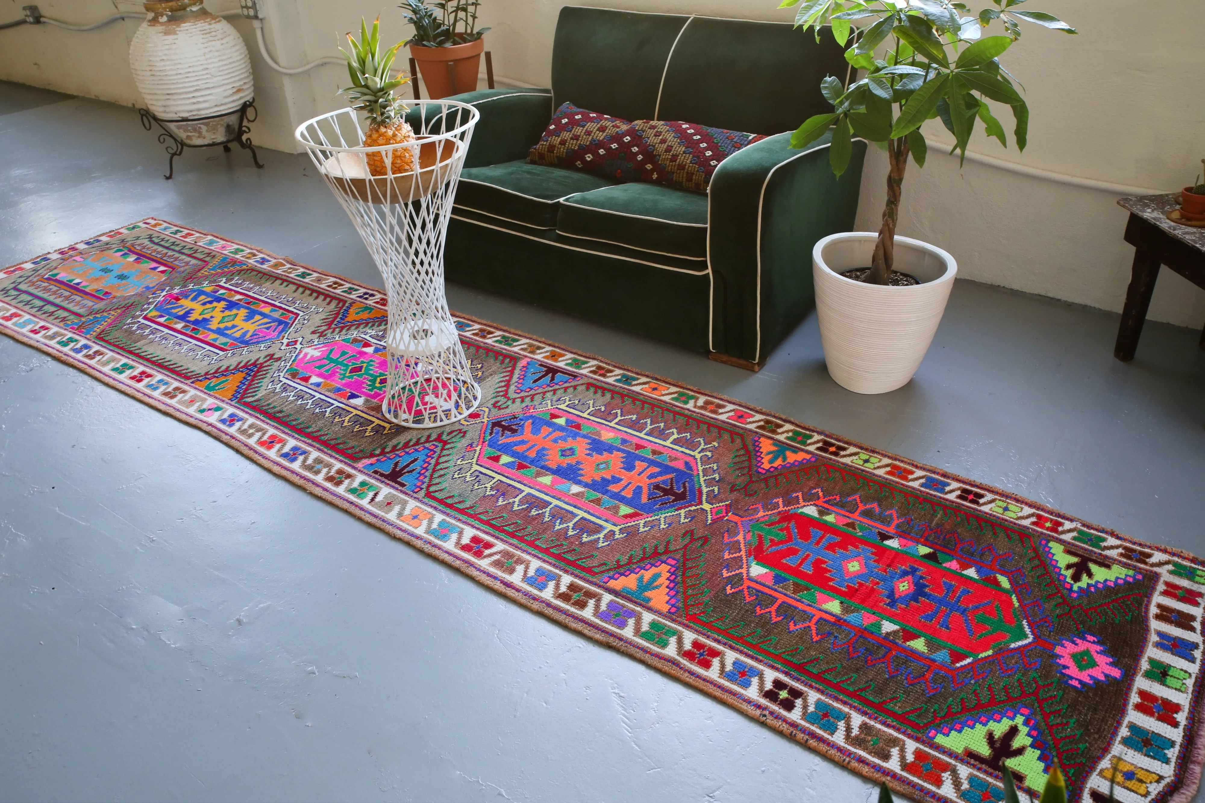 Old Kurdish Herki Runner 2.9ftx12.10ft