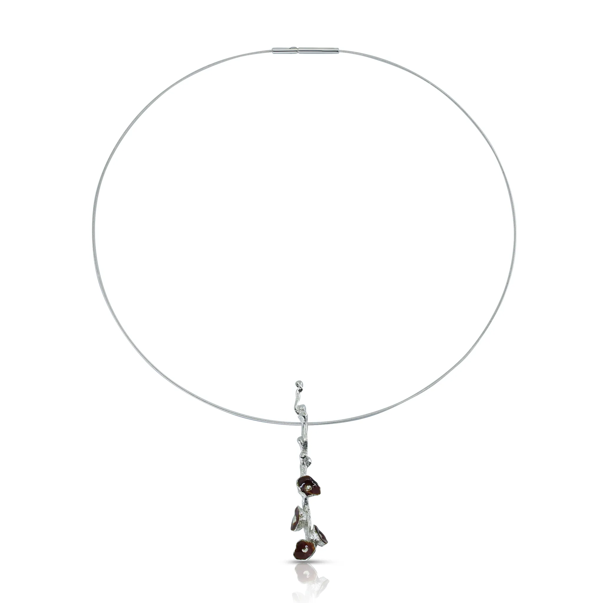 One-Of-A-Kind Silver and Red Enamel Poppy Necklace