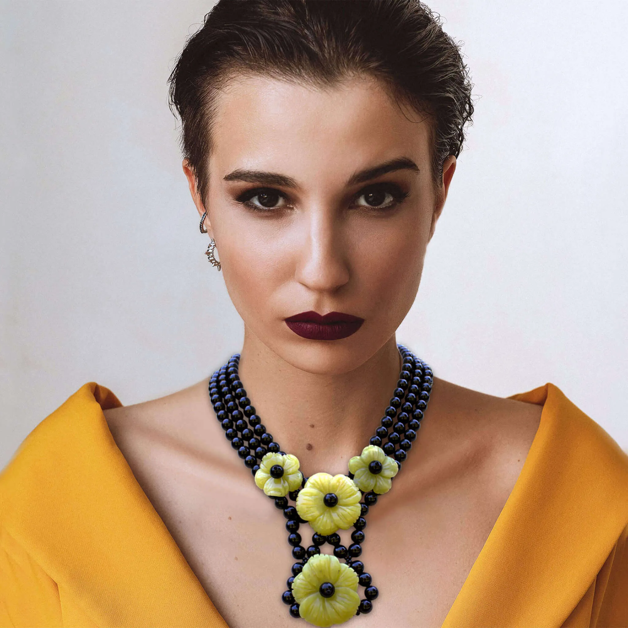 Onyx Flower Necklace