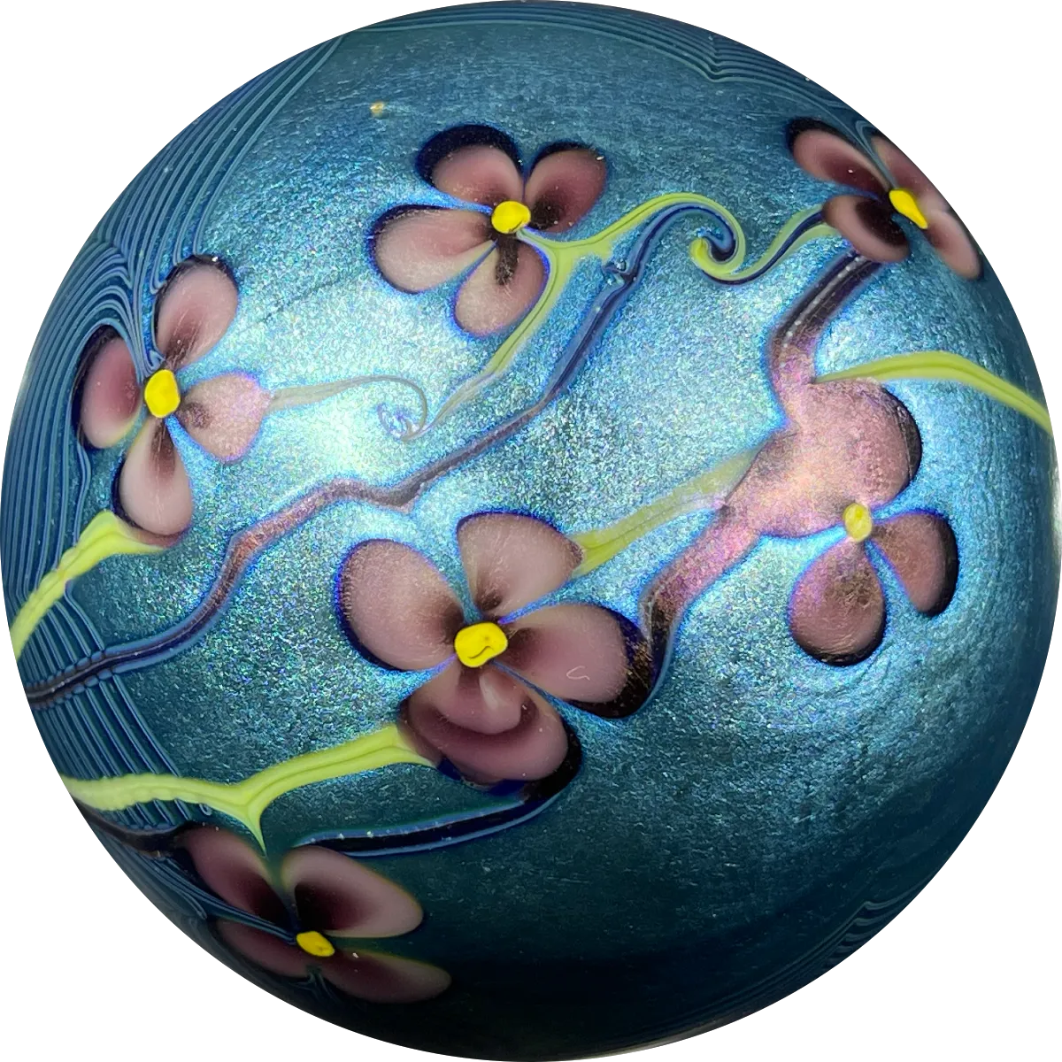 Orient & Flume 1977 Surface Decorated Torchwork Flower Garland over Iridescent Blue Core
