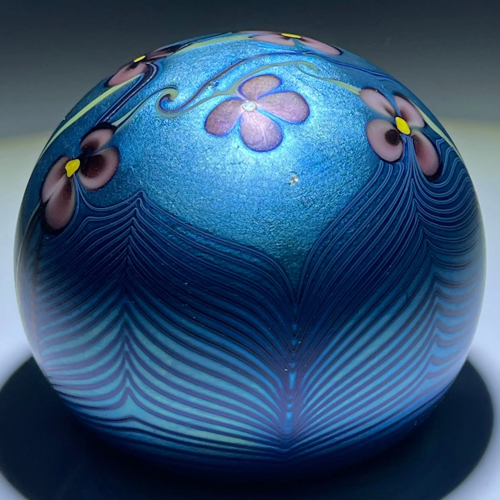 Orient & Flume 1977 Surface Decorated Torchwork Flower Garland over Iridescent Blue Core