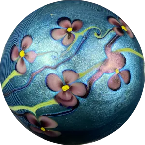 Orient & Flume 1977 Surface Decorated Torchwork Flower Garland over Iridescent Blue Core