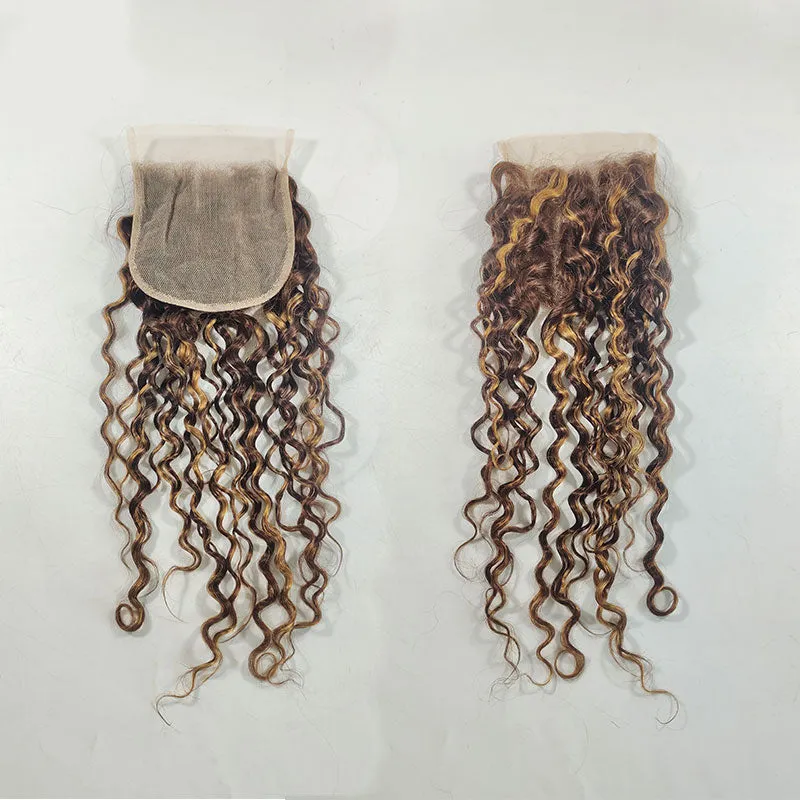 P4/30 Highlight Water Wave 4 Bundles With 4X4 Lace Closure Virgin Human Hair