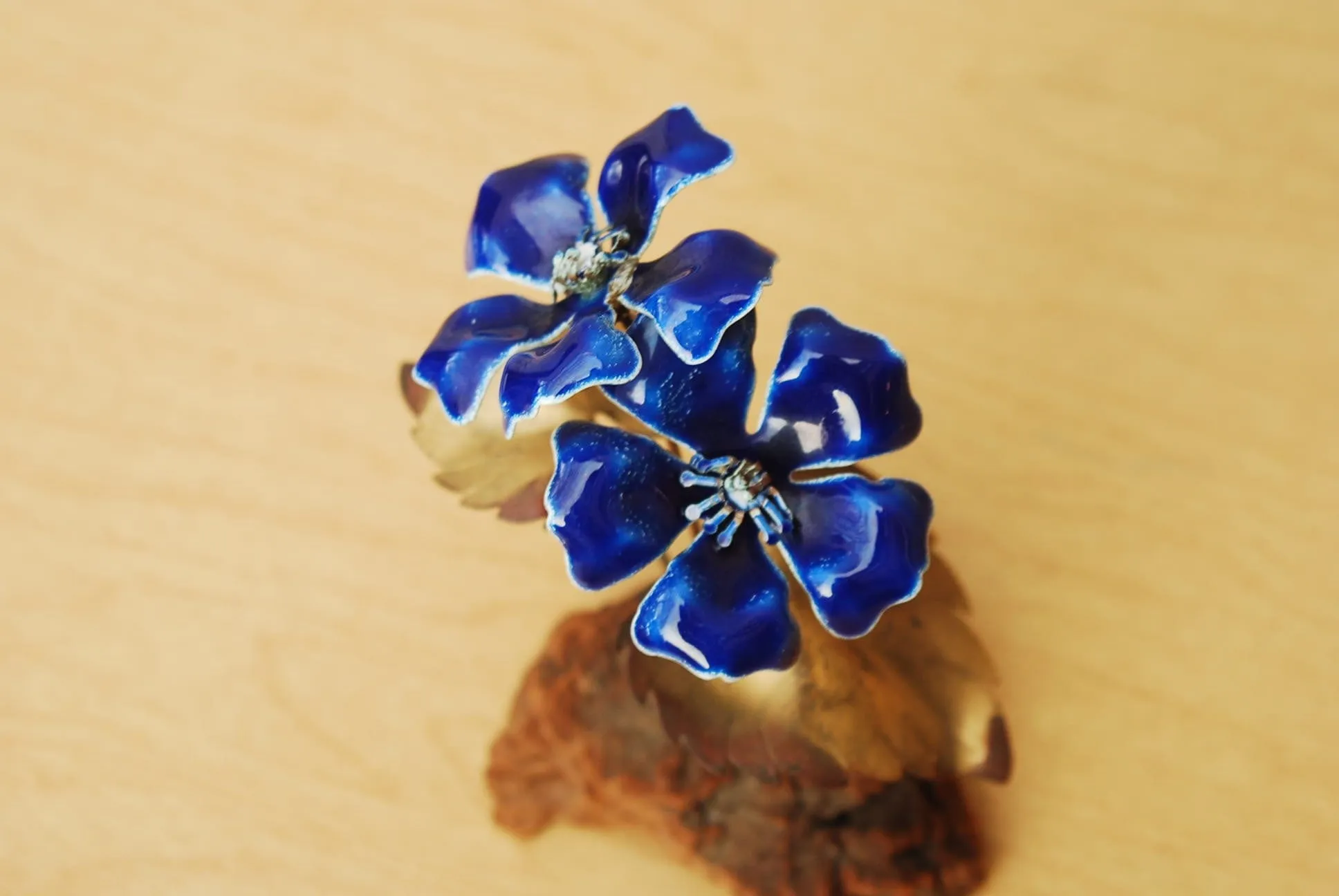 Pair Bovano Copper Flowers with Red & Blue Enamel