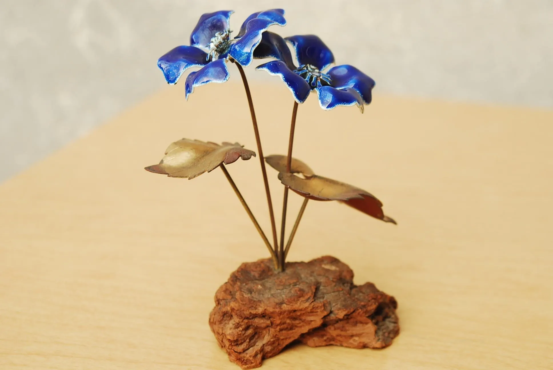 Pair Bovano Copper Flowers with Red & Blue Enamel