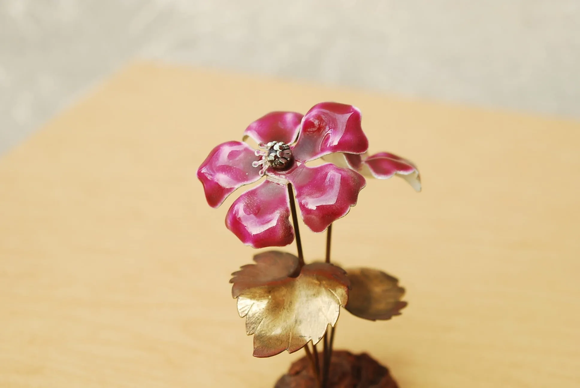 Pair Bovano Copper Flowers with Red & Blue Enamel