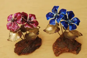 Pair Bovano Copper Flowers with Red & Blue Enamel