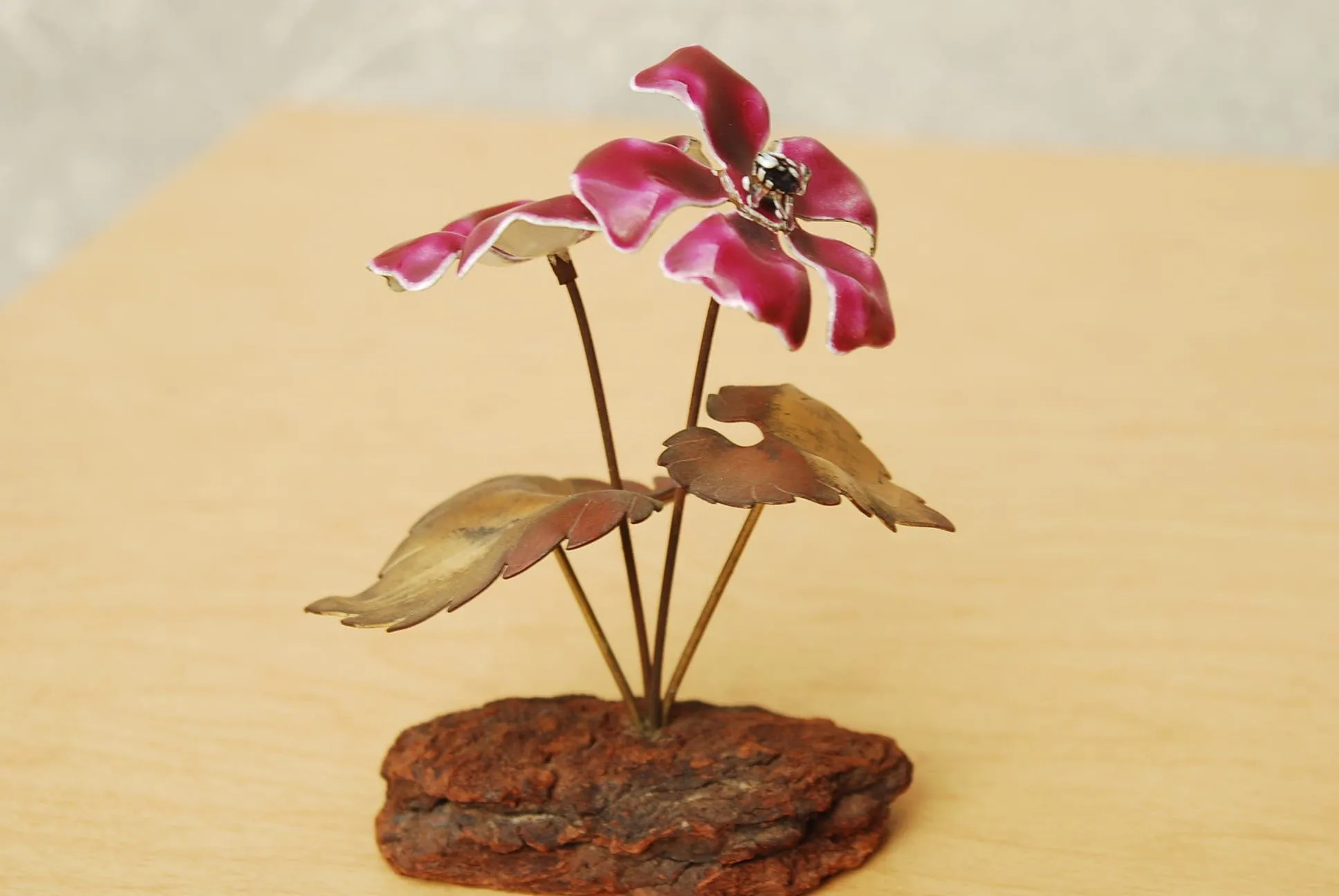 Pair Bovano Copper Flowers with Red & Blue Enamel