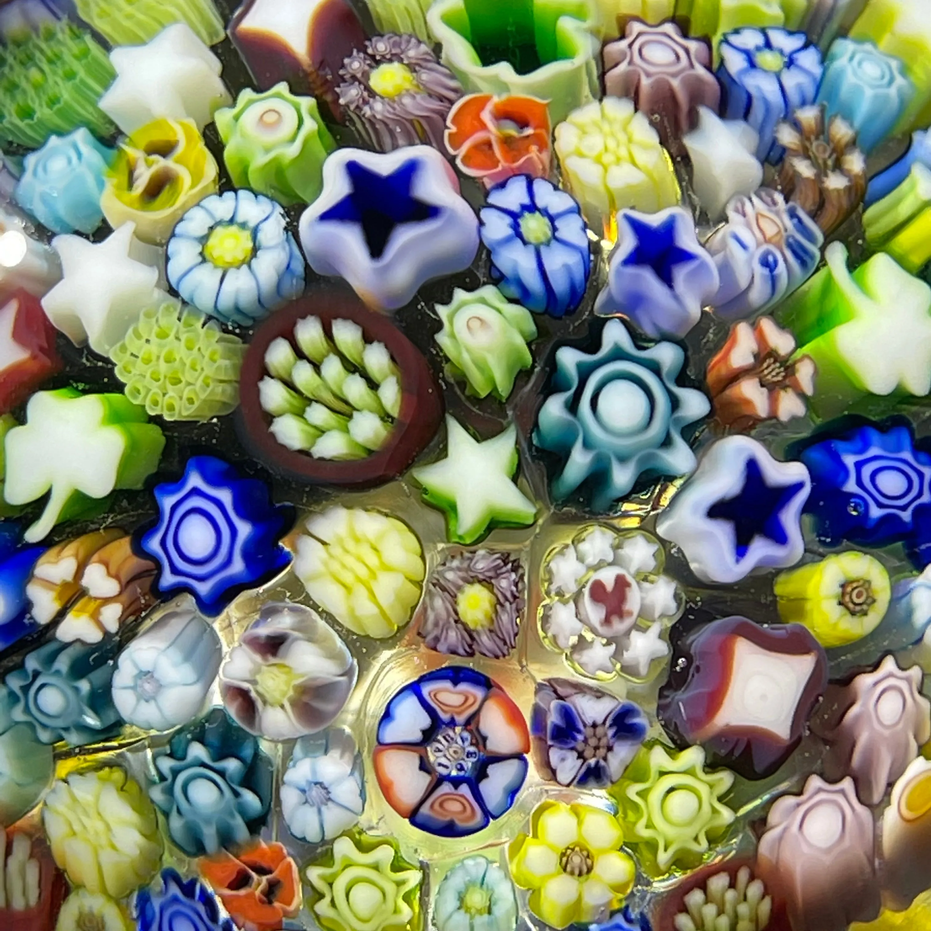 Parabelle Glass 1985 Closepack Complex Millefiori with Silhoutte Canes and Pansies