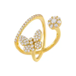 Pavé Butterfly X Flower Ring
