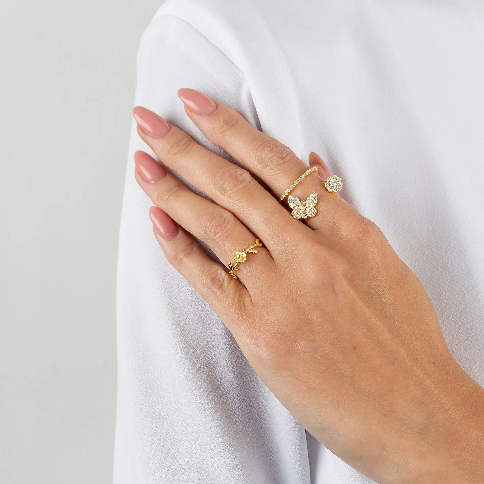 Pavé Butterfly X Flower Ring