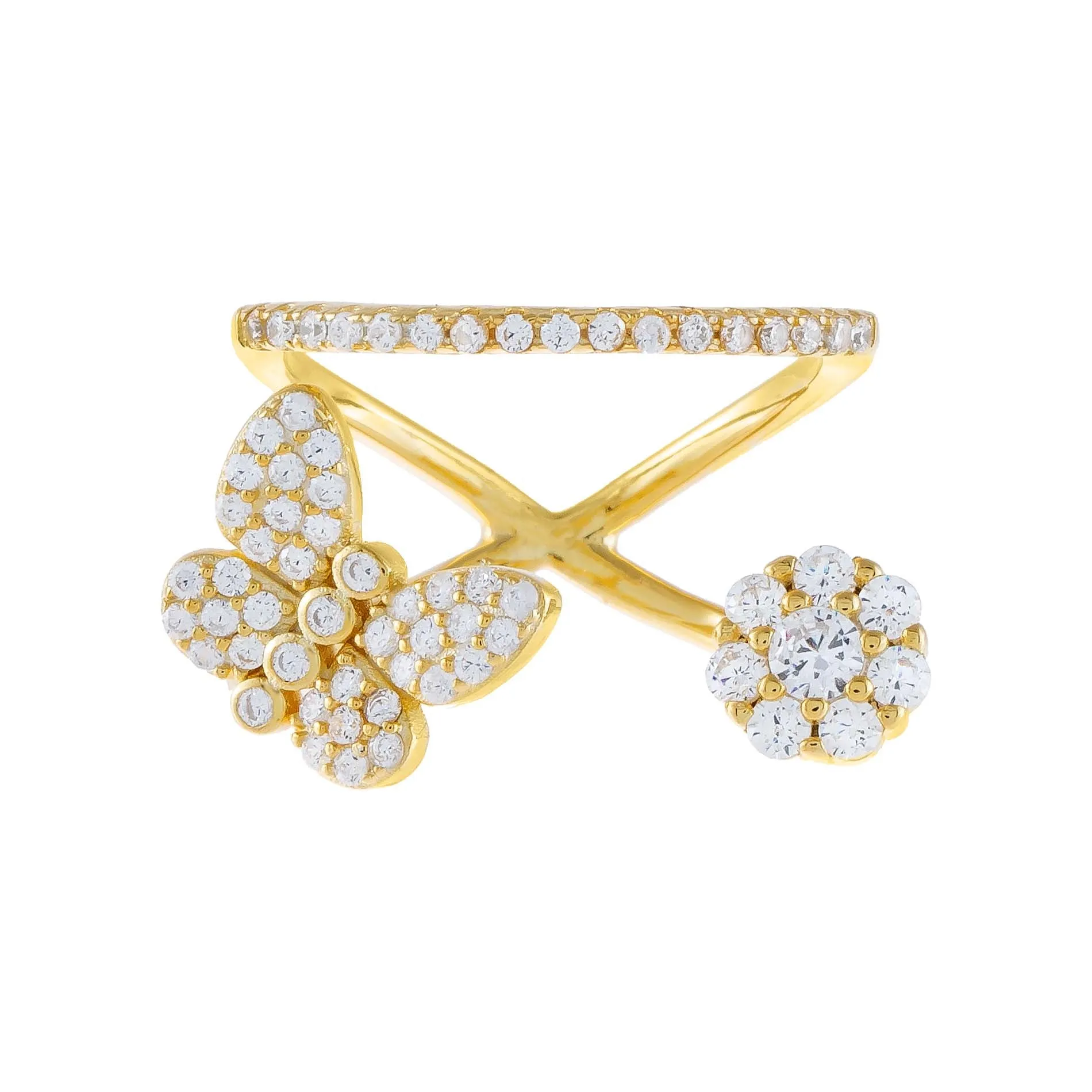 Pavé Butterfly X Flower Ring