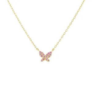 Pavé Mini Pink Butterfly Necklace