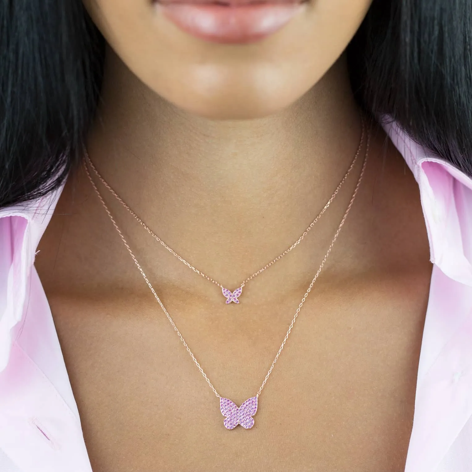 Pavé Mini Pink Butterfly Necklace