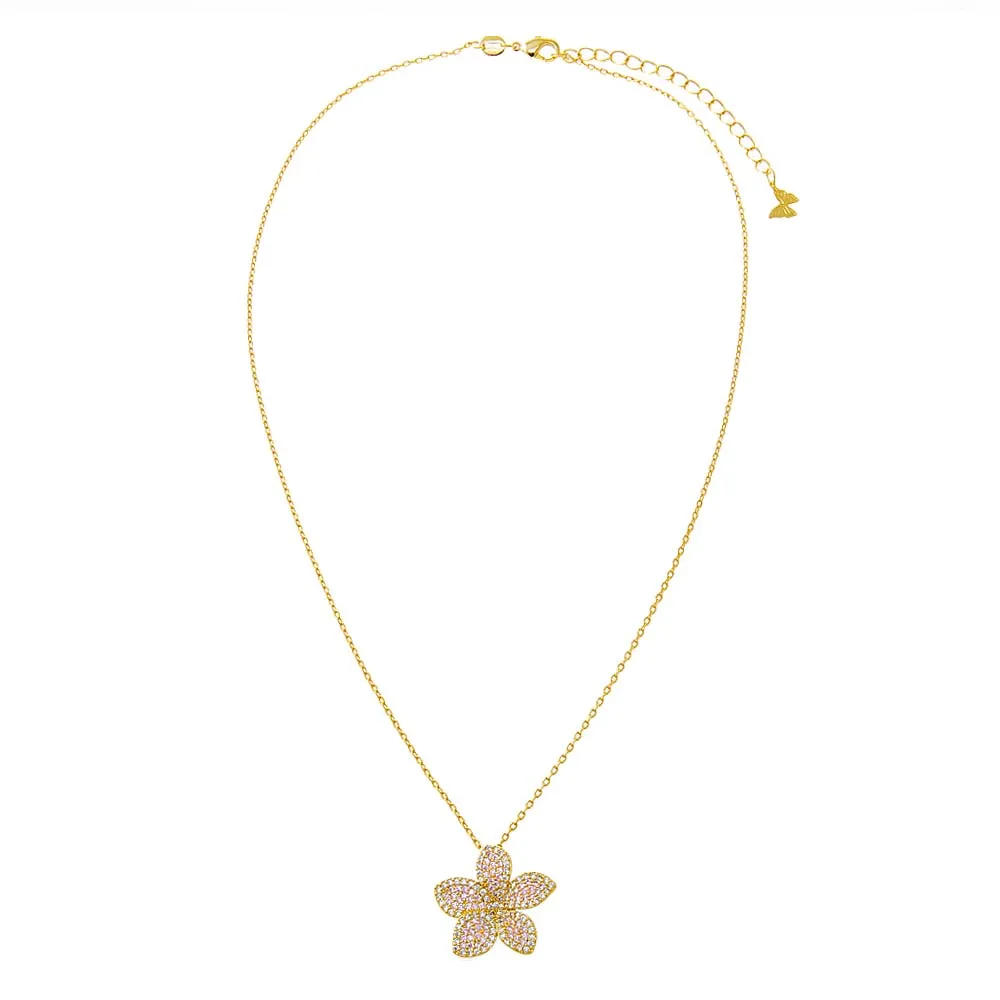 Pave Colored Flower Fancy Pendant Necklace